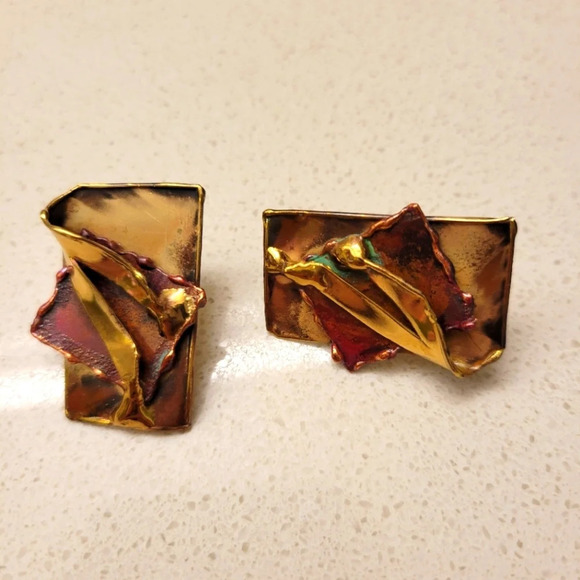 ❤️ 3 for $35 brass copper abstract art artistic  handmade earrings - Picture 5 of 8